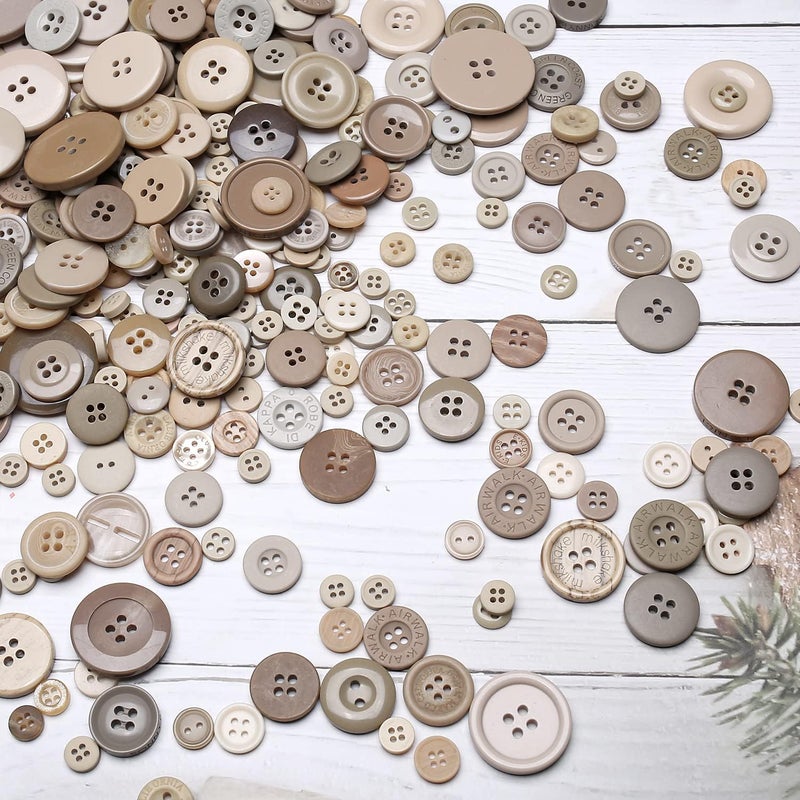 Jepeux About 330 Resin Buttons of Various Specifications, Handmade Buttons, Sewing DIY Handicraft Buttons, Hand-Painted Decorative Buttons Beige Series - Image 5